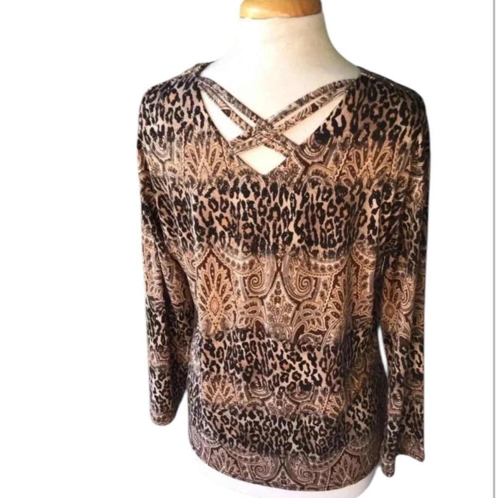 Damee Inc embellished knit top animal print 3/4 sleeves Size xl - Picture 4 of 10